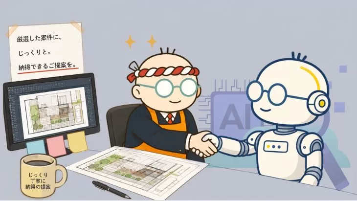3つの防衛線を整え「選んで受ける」体制でAI検索時代に対応する外構業者のイメージ