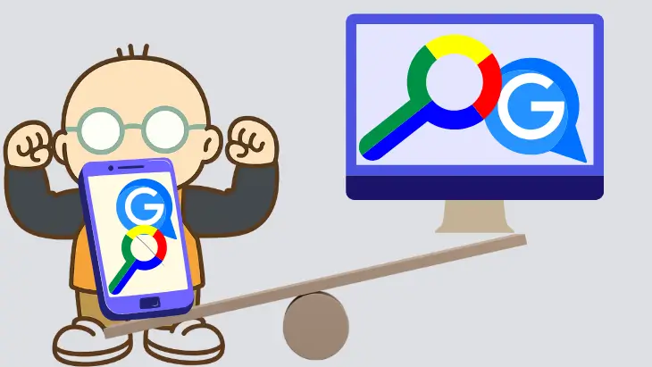 Googleのモバイルファーストインデックス(MFI)を表現した、検索順位の決定フロー図