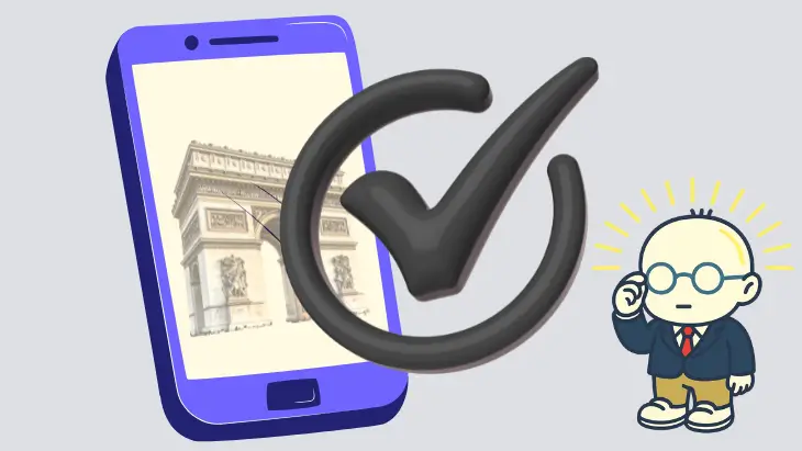 自身のスマートフォンで外構会社のホームページをチェックしているイラスト