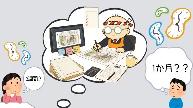 外構業者の見積もり提出がいつになるか分からず、待ち時間に不安を感じているお客様のイメージ