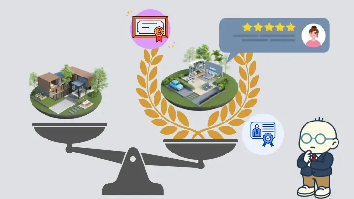 外構工事を依頼するお客様が業者選びに悩む様子のイメージ画像