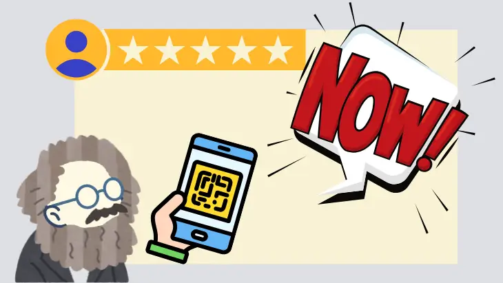 スマートフォンでクチコミを書いている様子。顧客満足が高いうちに依頼することの重要性。