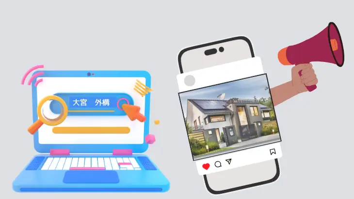 外構・エクステリア業者がGoogle広告とMeta広告を活用するイメージ