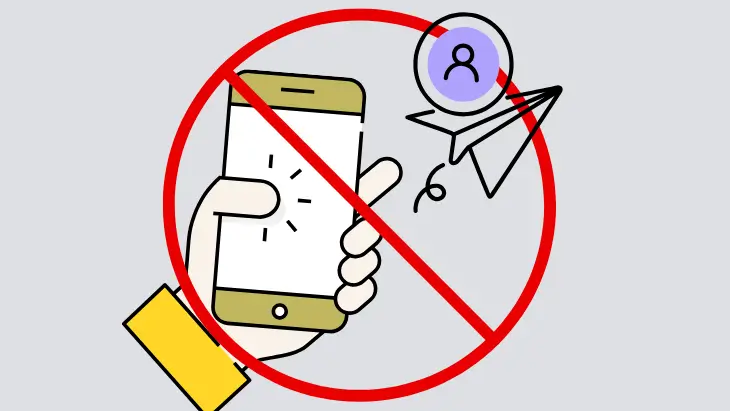 スマートフォンでホームページを閲覧するユーザーが問い合わせまで行かずに離脱する様子を示したイラスト