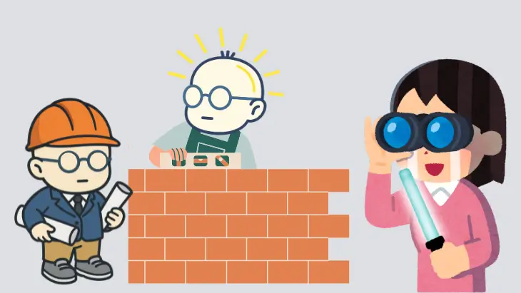 施工中の現場と生活中のお客様の視点を示すイラスト