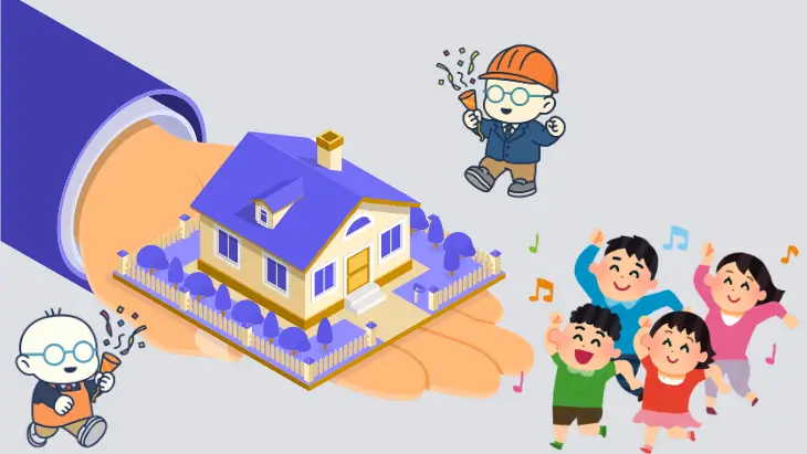 引き渡し時に感謝を伝える職人と喜ぶお客様